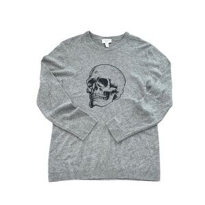 Autum Cashmere x Kitson 100% Cashmere Grey Skull Print Sweater‎ Pullover